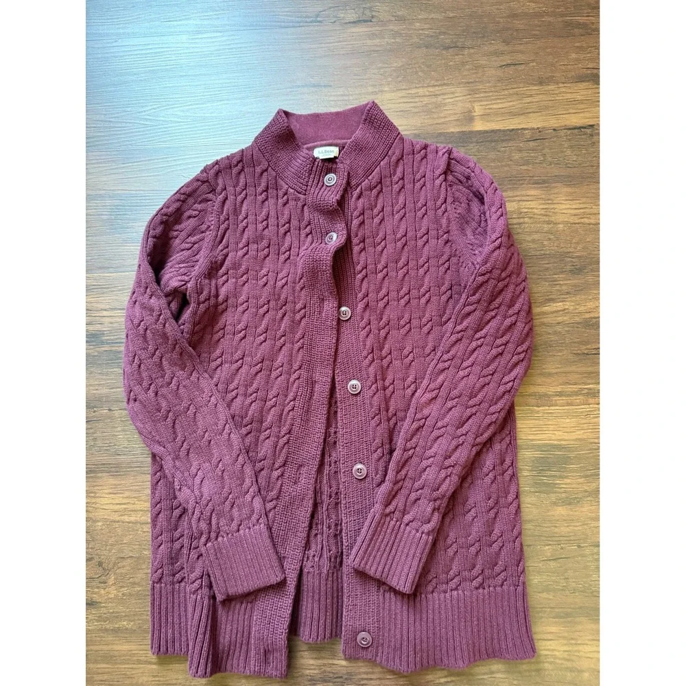 L.L.Bean Cable Knit Deep Wine‎ Button Front Cardigan
